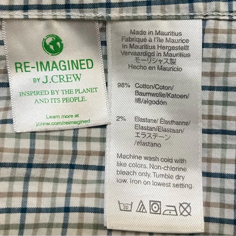 J crew Mens Slim Untucked Flex Washed Plaid Long Sleeve Collard Shirt Size‎ XL